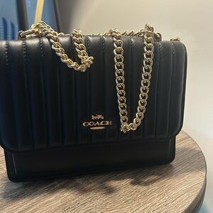Coach Black Quilted Crossbody Bag with Gold Chain